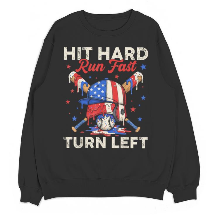 Hit Hard Run Fast Turn Left Baseball Cream Drip Crossed Bats Unisex Sweatshirt