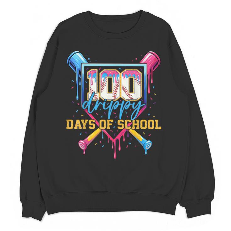 HUGvyn 100 Drippy Days Of School Baseball Ice Cream 100 Days Unisex Sweatshirt