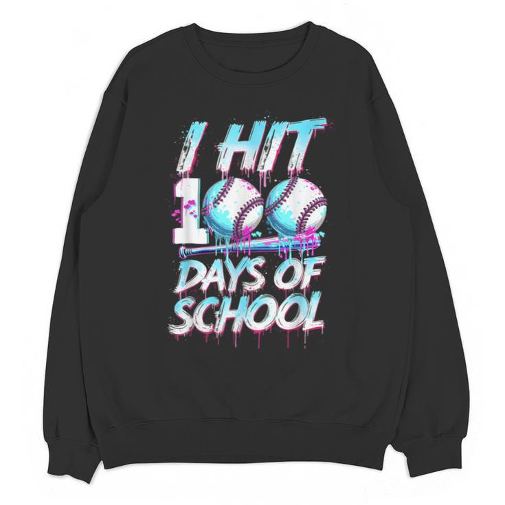 Kids 100 Days Of School 100th Day Baseball Ice Cream Drip Unisex Sweatshirt