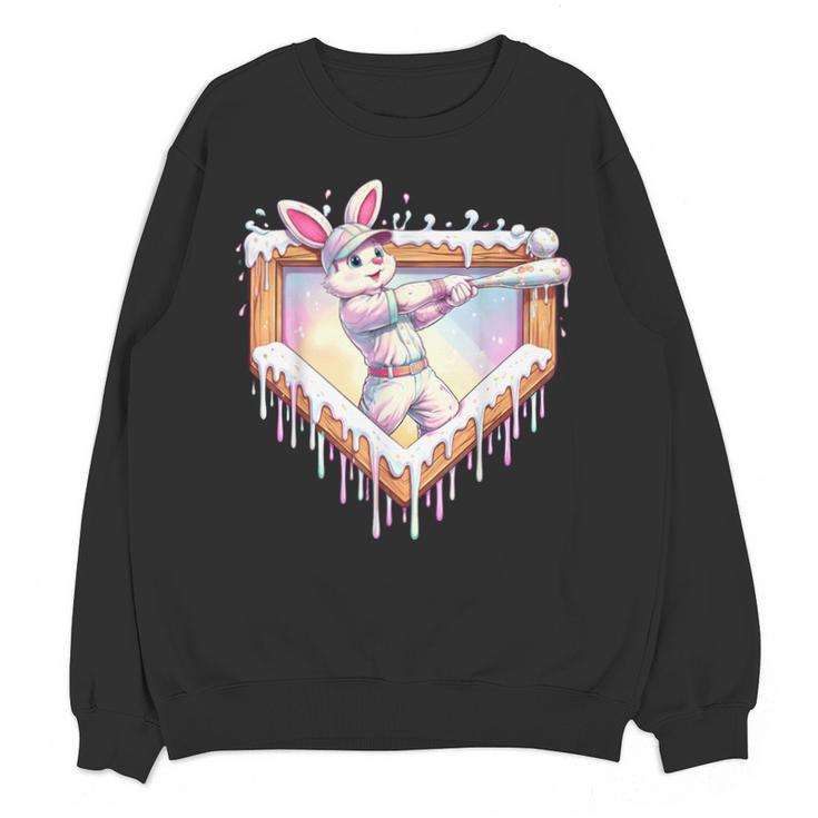 Kids Happy Easter Bunny Playing Baseball Boy Ice Cream Drip Unisex Sweatshirt