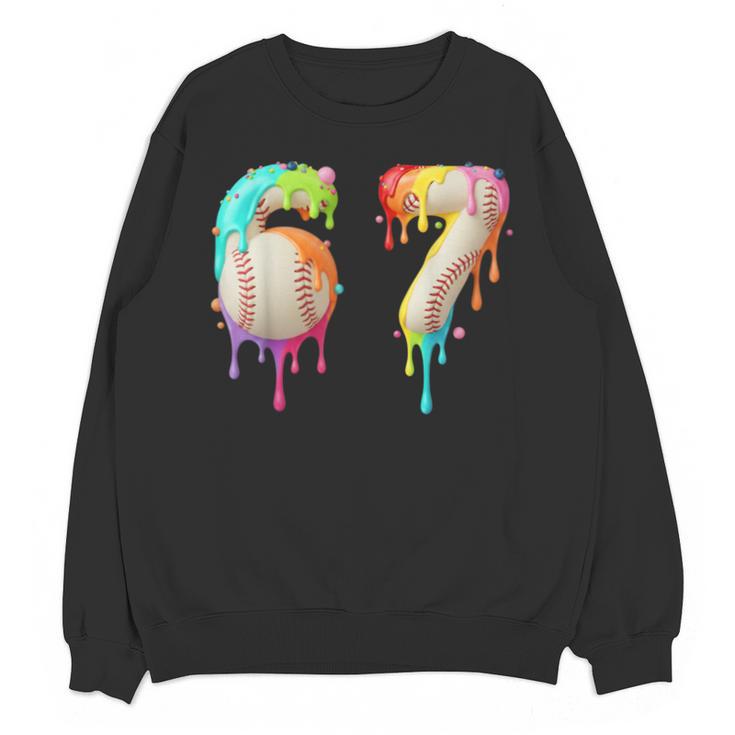 Kids Meme 67 Number Six 6 Seven 7 Ice Cream Drips Baseball Unisex Sweatshirt