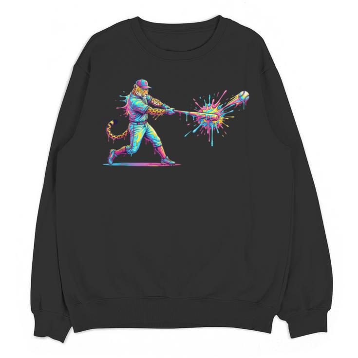 Leopard Baseball Player Ice Cream Drip For Boys Kids Unisex Sweatshirt