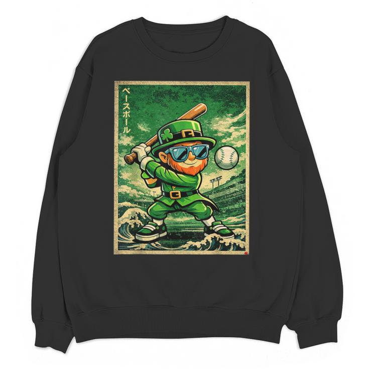 Leprechaun Playing Baseball Japanese Art St Patricks Day Unisex Sweatshirt