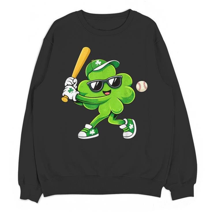 Lucky Shamrock Playing Baseball St Patrick's Kids Boys Unisex Sweatshirt