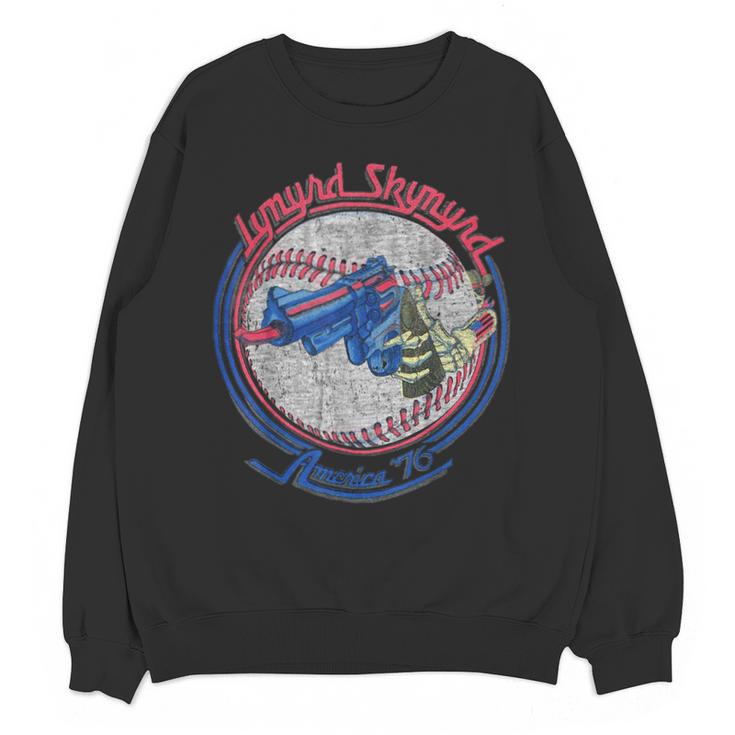 Lynyrd Skynyrd Skeleton Baseball Gun US Flag Cowboy Rock Fan Unisex Sweatshirt
