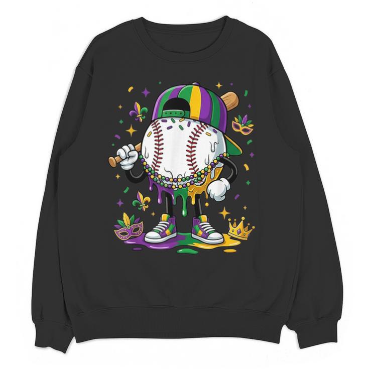 Mardi Gras Ice Cream Drip Baseball Carnival Party Mask Boys Unisex Sweatshirt