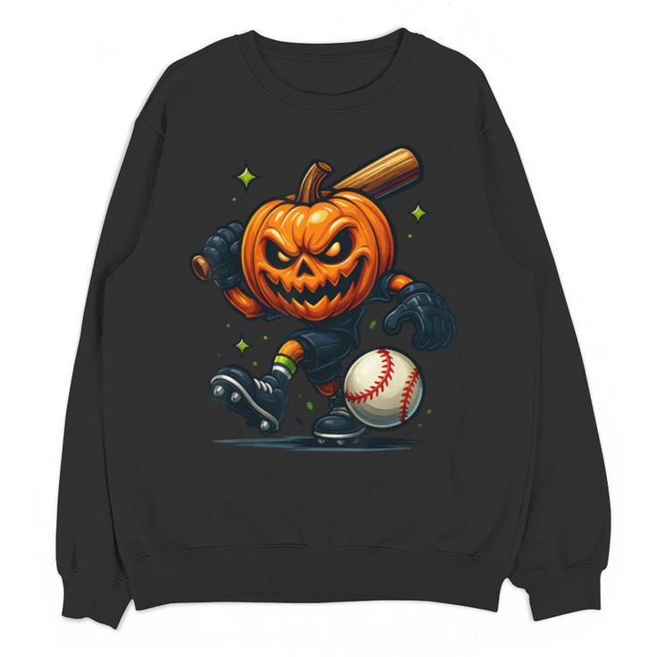 Spooky Halloween Scary Pumpkin Baseball Player Witchy Vibes Unisex Sweatshirt