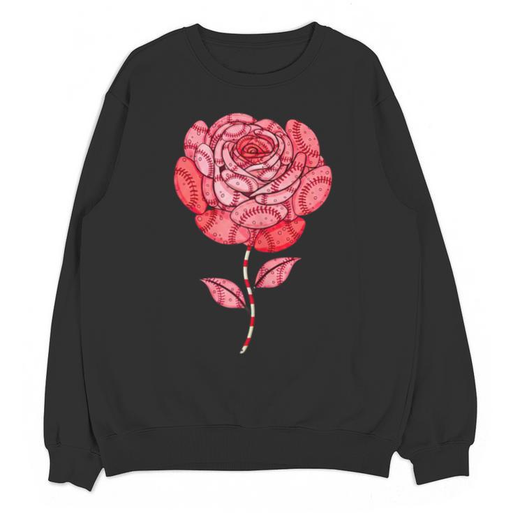 Sporty Rose Graphic With Baseball And Rugby Ball Petals Unisex Sweatshirt