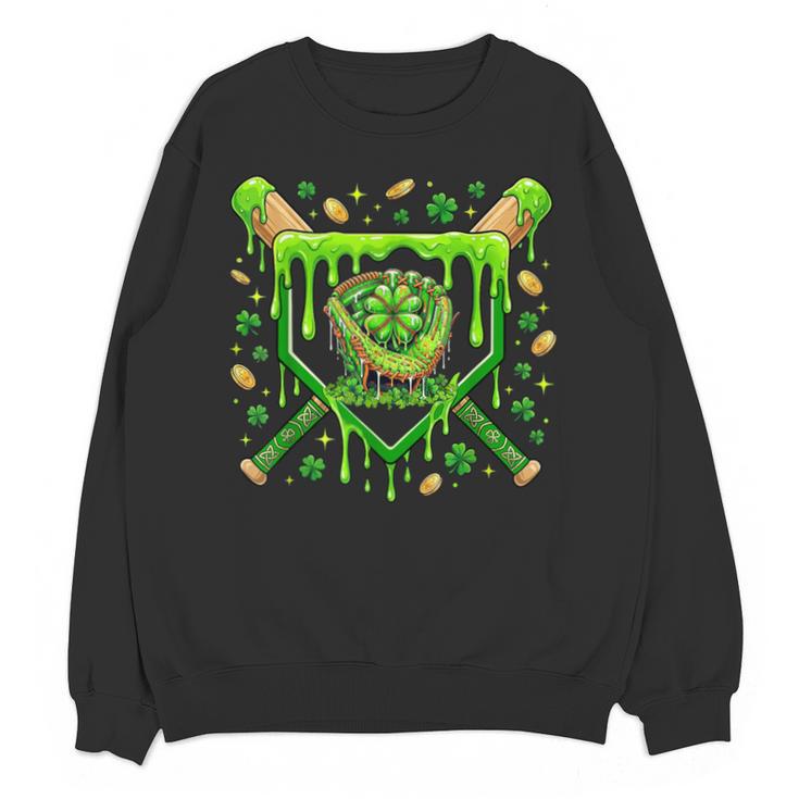 St Patricks Day Baseball Ice Cream Shamrock Baseball Player Unisex Sweatshirt