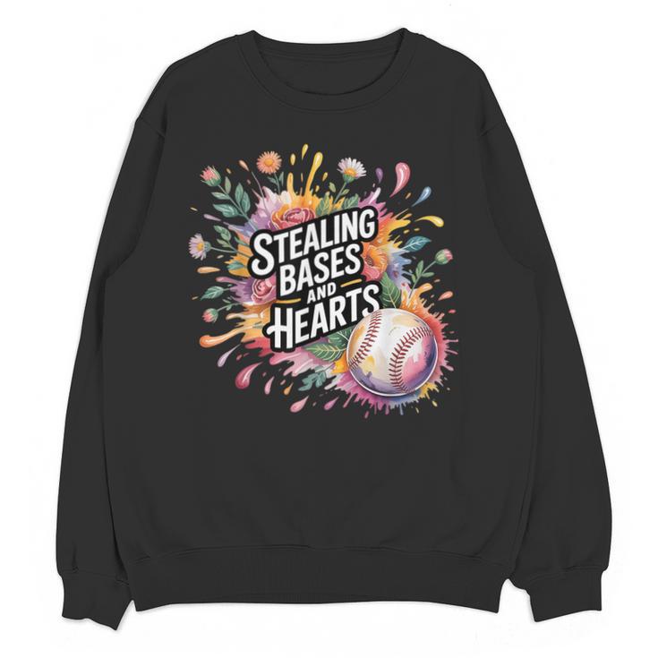 Stealing Bases And Hearts Baseball Puns Sports Unisex Sweatshirt