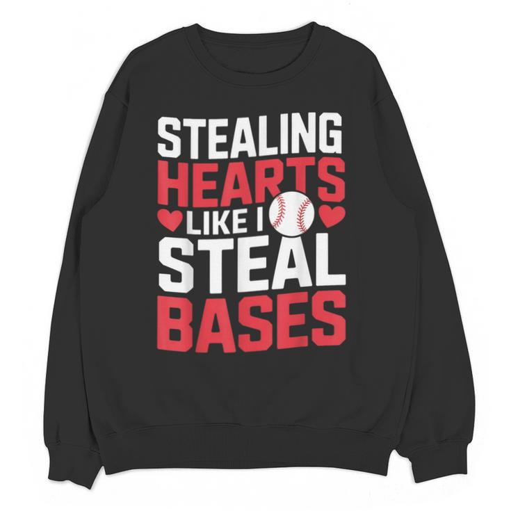 Stealing Hearts Like I Steal Bases Cute Baseball Kids Unisex Sweatshirt