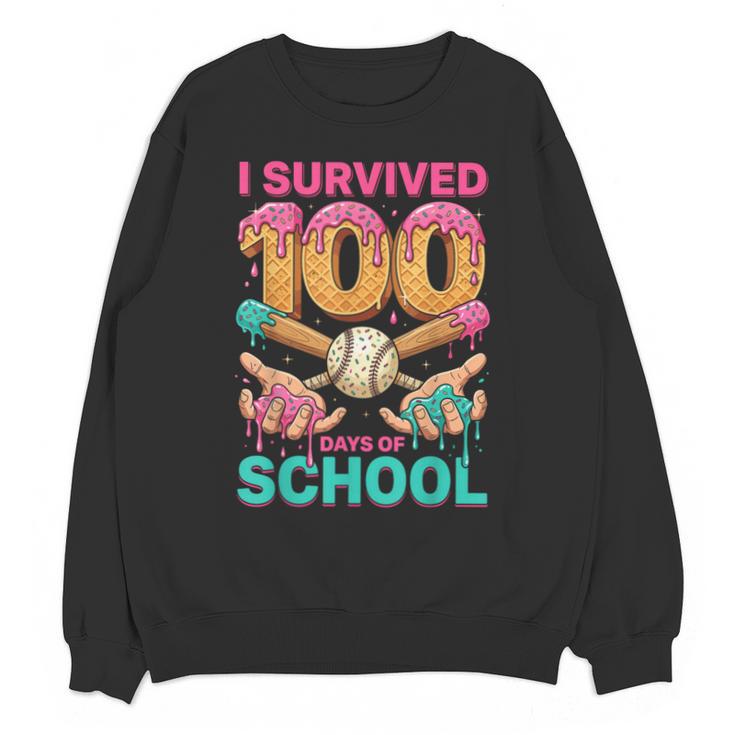 I Survived 100 Days Of School Baseball Ice Cream Drip Unisex Sweatshirt