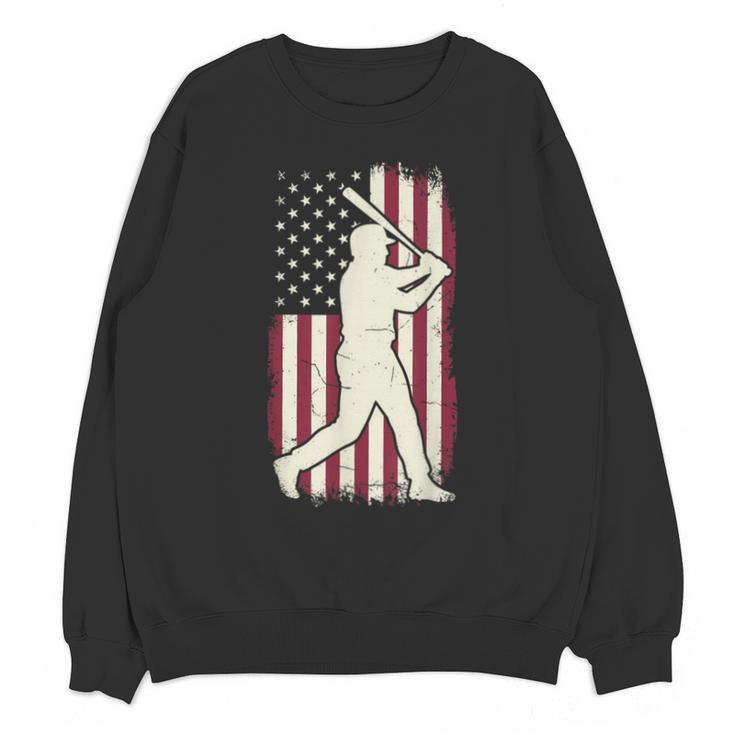 Vintage American Flag Baseball Batter Patriotic Home Run Unisex Sweatshirt