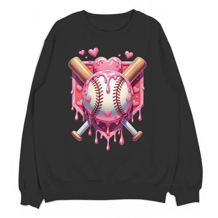 Women's Valentines Day Baseball Boys Ice Cream Drip Heart Youth Kids Unisex Sweatshirt