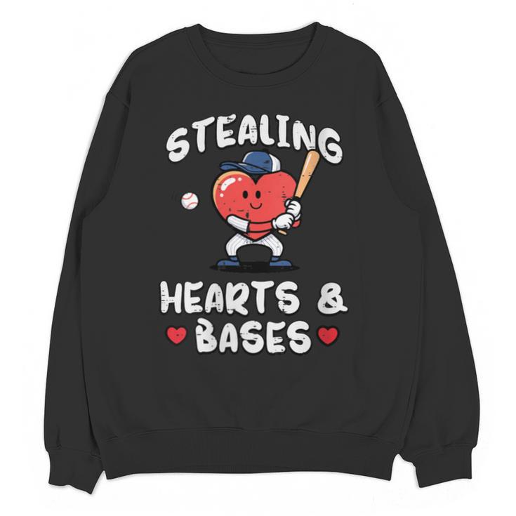 Women's Valentines Day Baseball Stealing Hearts Bases Boys Kids Men Unisex Sweatshirt
