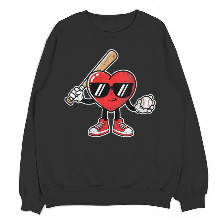 Women's Valentines Day Heart Baseball Player Sports Boys Kids Men Unisex Sweatshirt