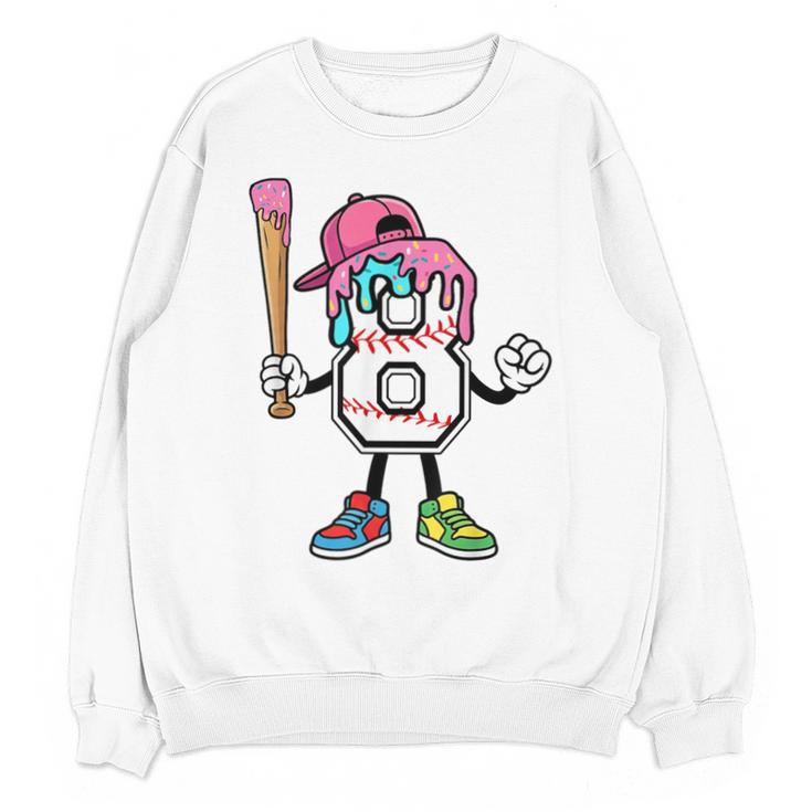 8th Birthday Baseball Ice-Cream Drip 8 Years Old Boys Girls Unisex Sweatshirt
