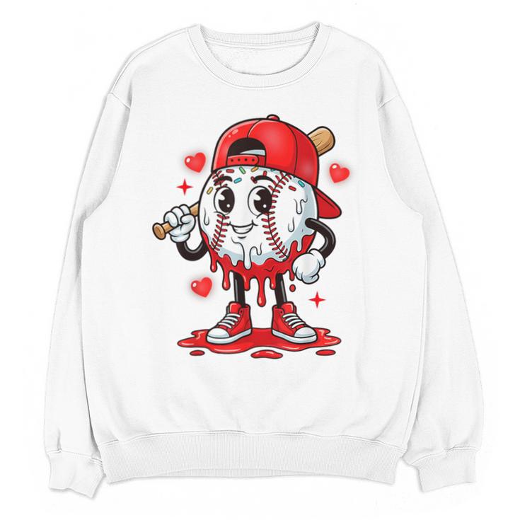 Baseball Ice Cream Valentine Dripping Game Day Men Boys Kids Unisex Sweatshirt