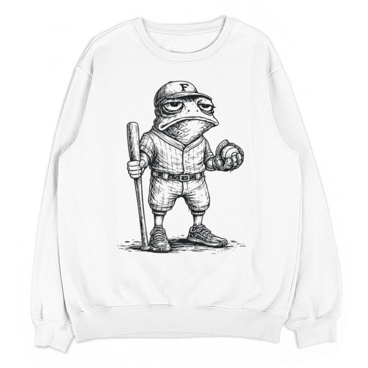 Frog Basketbal Men Women Grumpy Frog Playing Baseball Unisex Sweatshirt