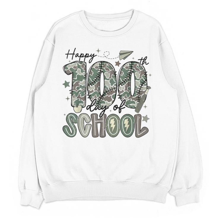 Happy 100th Day Of School Baseball Camo Boys Kids Toddler Unisex Sweatshirt