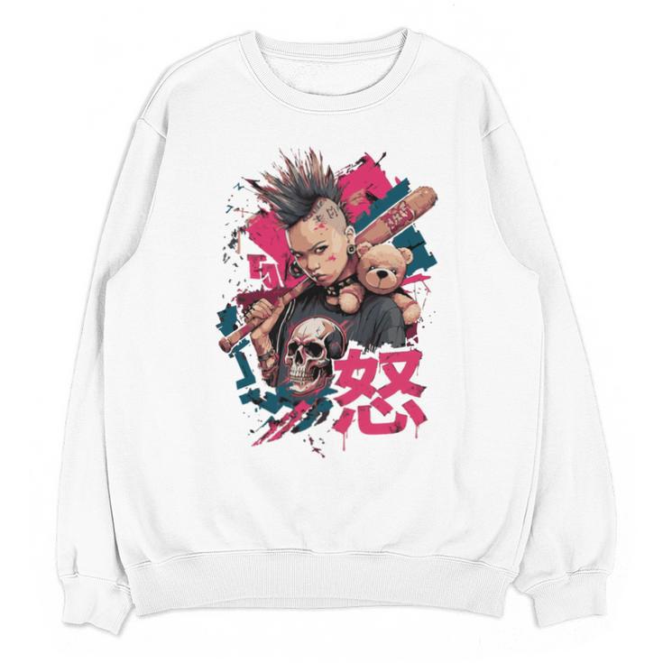 Punk Girl With Anger Kanji And Baseball Bat Unisex Sweatshirt