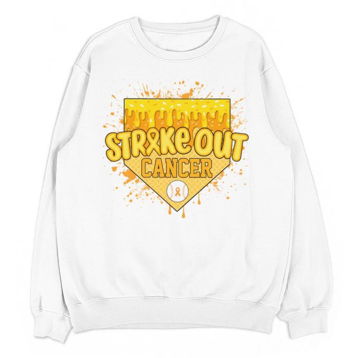 Strike Out Childhood Cancer Boys Baseball Drip Gold Ribbon Unisex Sweatshirt