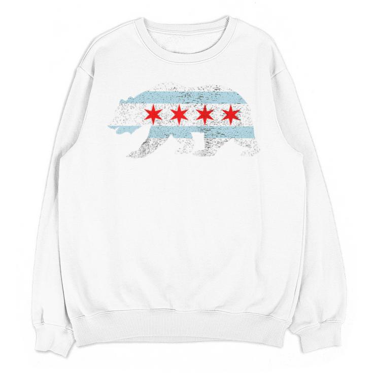Sweet Vintage Retro Chicago City Flag Bear Print Raglan Baseball Tee Unisex Sweatshirt