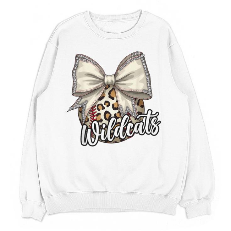 Wildcats Baseball Leopard Print Coquette Bow Mascot Game Day Unisex Sweatshirt