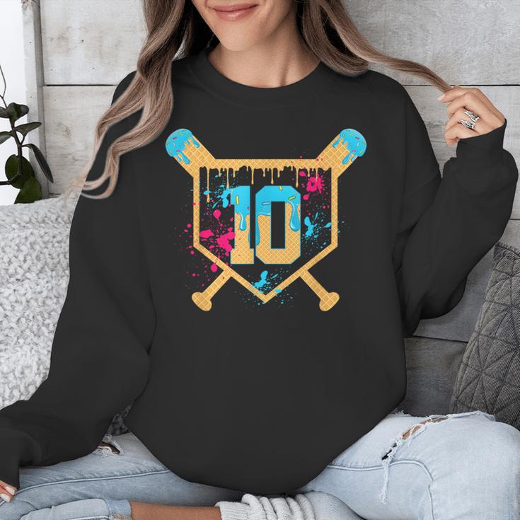 10 Years Old 10th Birthday Baseball Ice Cream Dripping Boys Unisex Sweatshirt