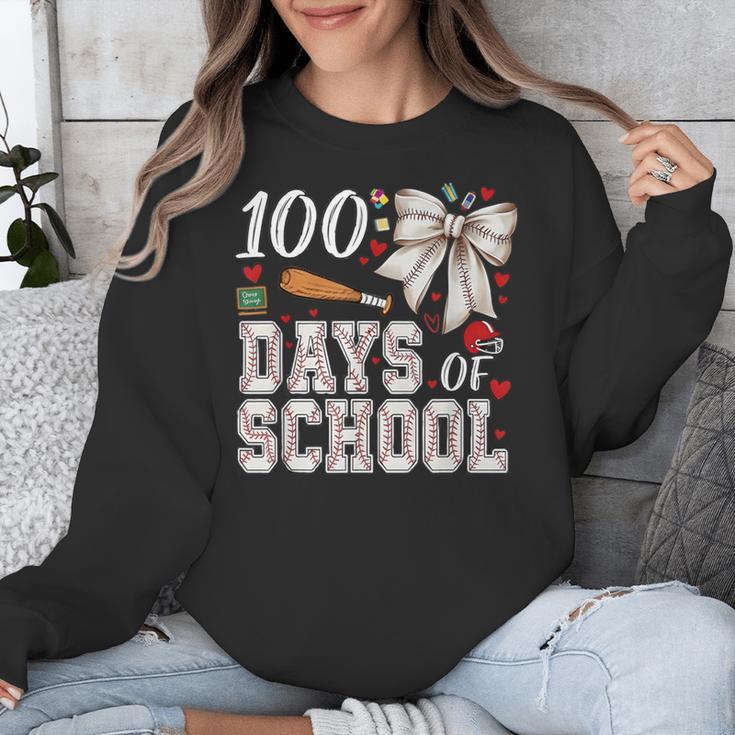 100 Days Of School Baseball 100th Day Of School Coquette Bow Unisex Sweatshirt 100 Days Of School Baseball 100th Day Of School Coquette Bow Unisex Sweatshirt