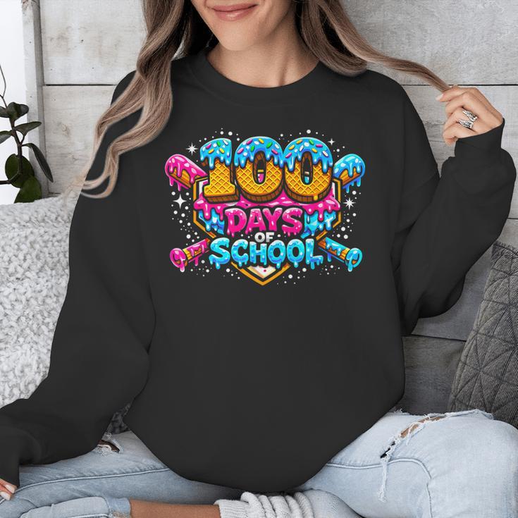100 Days Of School Baseball Drip Ice Cream Costume Teachers Unisex Sweatshirt