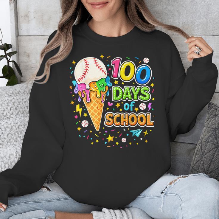 100 Days Of School Baseball Ice Cream Drip Boys Kids Player Unisex Sweatshirt