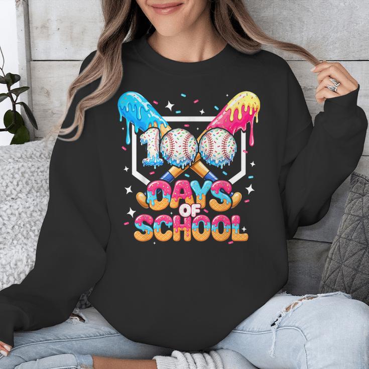 100 Days Of School Ice Cream Baseball Player For Kids Boys Unisex Sweatshirt