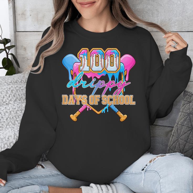 100 Drippy Days Of School Baseball Ice Cream Drip Boys Kids Unisex Sweatshirt