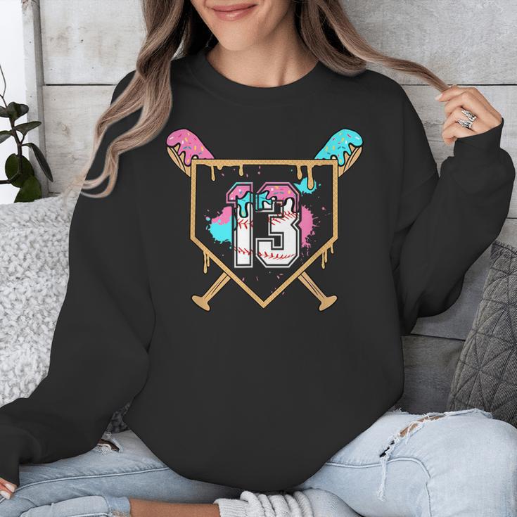 13th Birthday Baseball Bat Ice-Cream Drip 13yrs Old Boy Kid Unisex Sweatshirt
