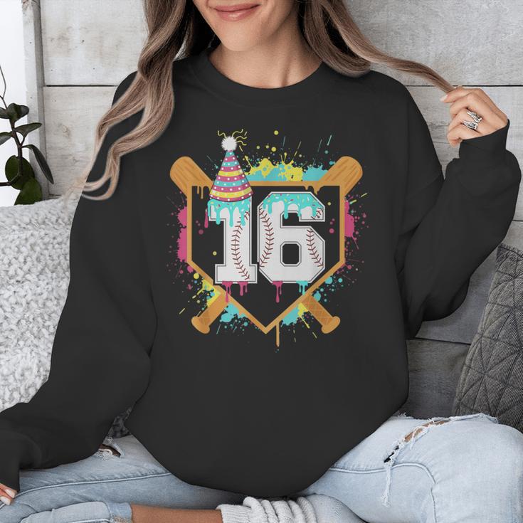 16th Birthday Baseball Drip Number 16 Year Old Birthday Boy Unisex Sweatshirt