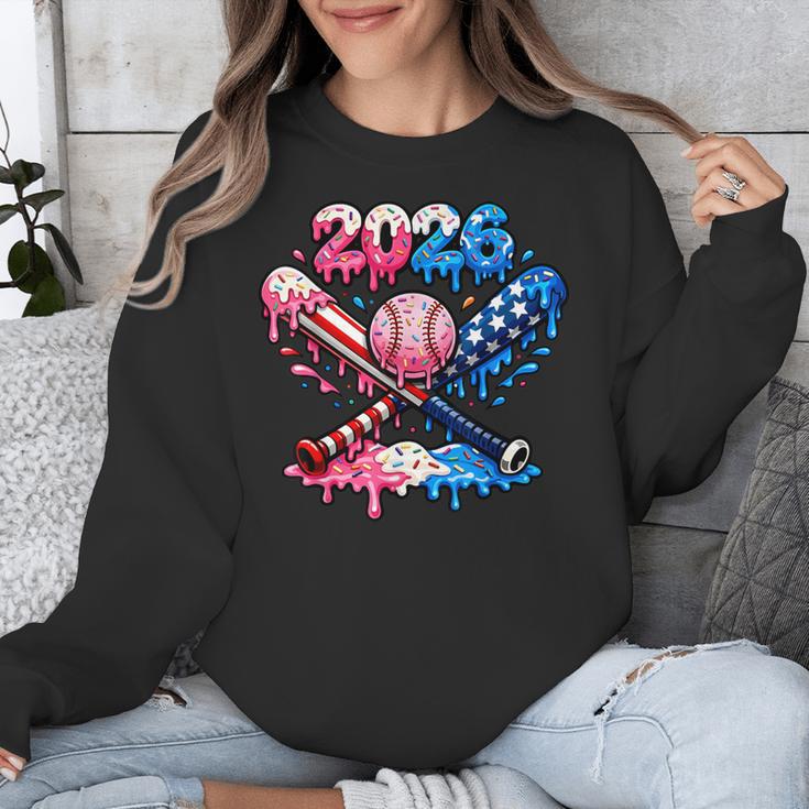 2026 American Flag Baseball Ice Cream Drip Bats Boys Unisex Sweatshirt