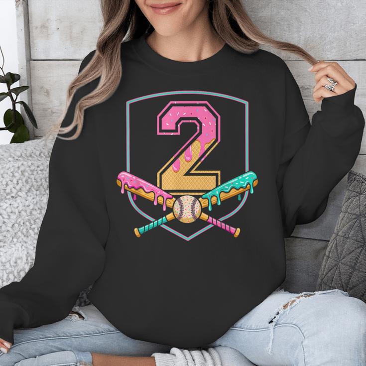 2nd Birthday Baseball Bat Ice-Cream Drip 2yrs Old Boys Kids Unisex Sweatshirt 2nd Birthday Baseball Bat Ice-Cream Drip 2yrs Old Boys Kids Unisex Sweatshirt