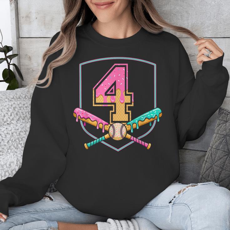 4th Birthday Baseball Bat Ice-Cream Drip 4yrs Old Boys Girls Unisex Sweatshirt 4th Birthday Baseball Bat Ice-Cream Drip 4yrs Old Boys Girls Unisex Sweatshirt
