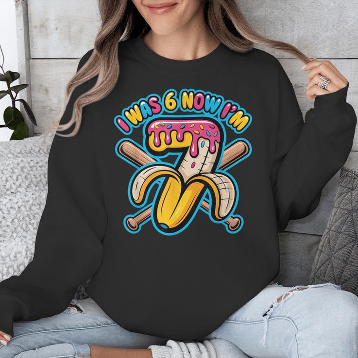 I Was 6 Now I’m 7 Banana Drip Birthday Baseball Unisex Sweatshirt I Was 6 Now I’m 7 Banana Drip Birthday Baseball Unisex Sweatshirt