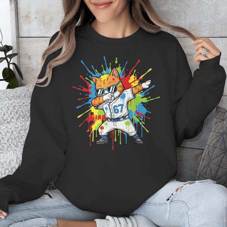 67 Baseball Dabbing Cat 6 7 Dripping Ice Cream Meme Unisex Sweatshirt