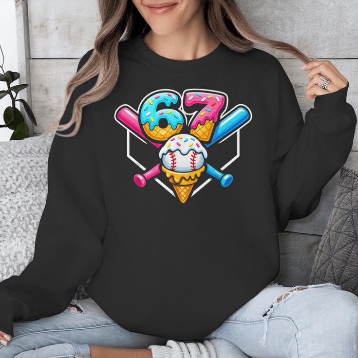 67 Ice Cream Drip Baseball Meme Six Seven Gen Alpha Slang Unisex Sweatshirt