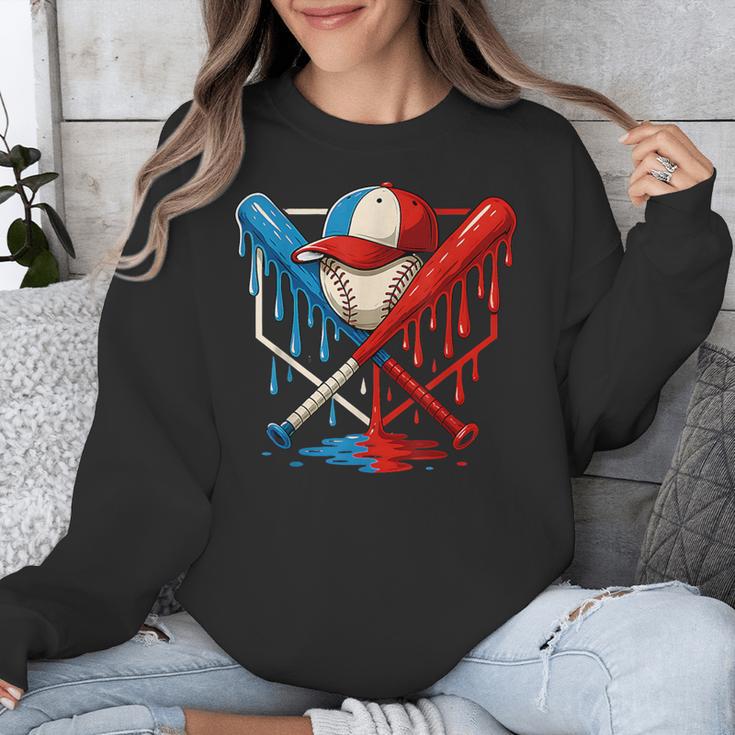 American Baseball Drip Graffiti Ball And Bat Unisex Sweatshirt