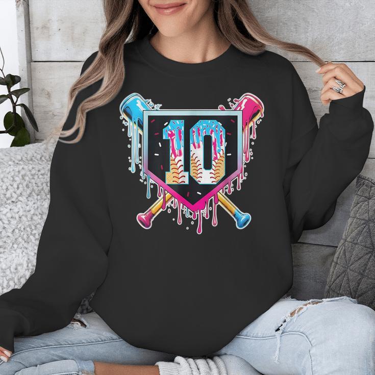 Baseball 10 Year Old Boy Ice Cream Drip 10th Birthday Player Unisex Sweatshirt
