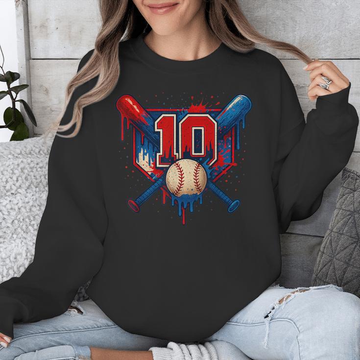 Baseball 10 Year Old Splash Drip 10th Birthday Boy Number 10 Unisex Sweatshirt Baseball 10 Year Old Splash Drip 10th Birthday Boy Number 10 Unisex Sweatshirt