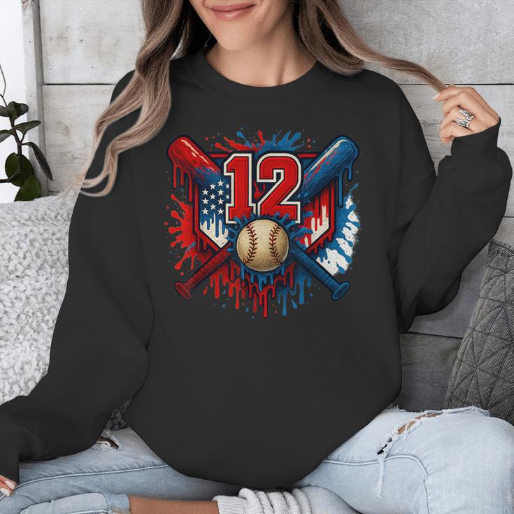 Baseball 12 Year Old Splash Drip 12th Birthday Boy Number 12 Unisex Sweatshirt Baseball 12 Year Old Splash Drip 12th Birthday Boy Number 12 Unisex Sweatshirt