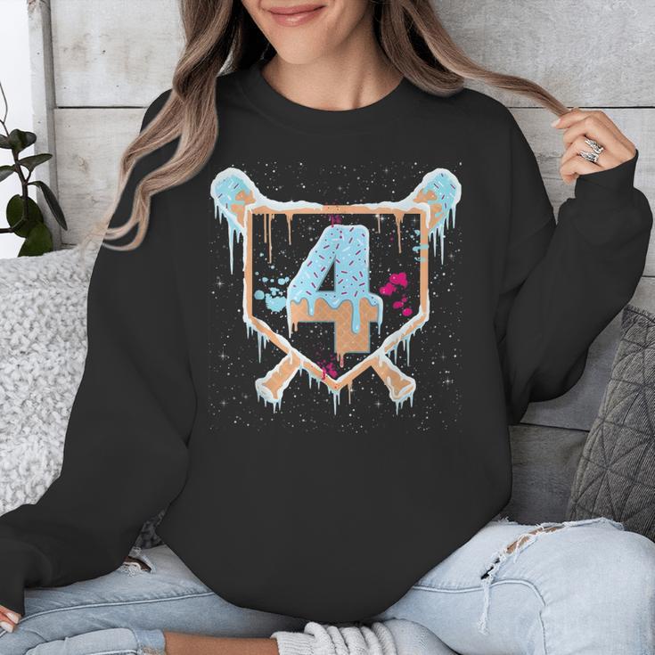 Baseball 4 Year Old Ice Cream Drip 4th Birthday Boy Number 4 Unisex Sweatshirt Baseball 4 Year Old Ice Cream Drip 4th Birthday Boy Number 4 Unisex Sweatshirt