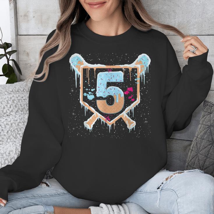 Baseball 5 Year Old Ice Cream Drip 5th Birthday Boy Number 5 Unisex Sweatshirt