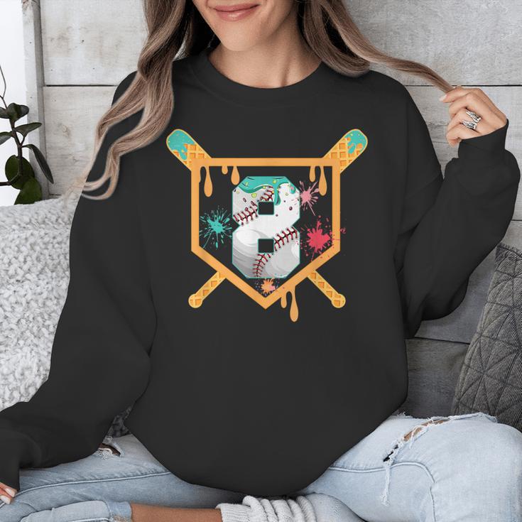 Baseball 8 Year Old Ice Cream Drip 8th Birthday Boy Number 8 Unisex Sweatshirt Baseball 8 Year Old Ice Cream Drip 8th Birthday Boy Number 8 Unisex Sweatshirt