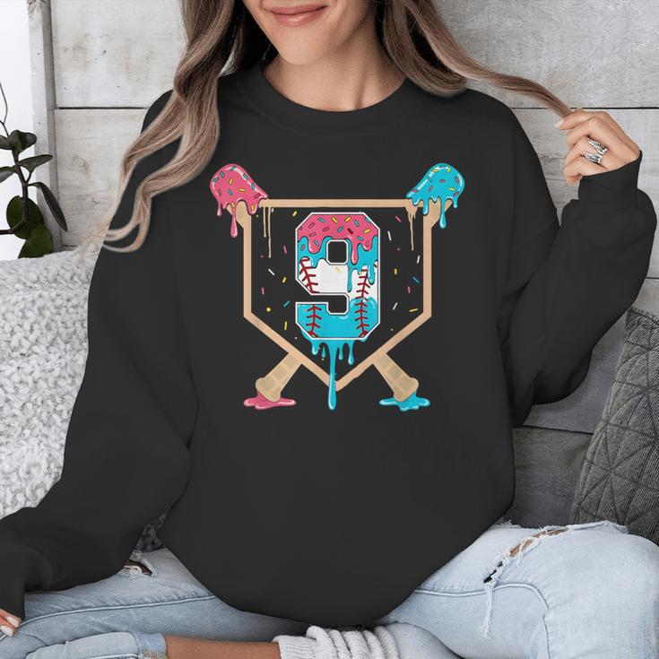 Baseball 9 Year Old Ice Cream Drip 9th Birthday Boys Player Unisex Sweatshirt